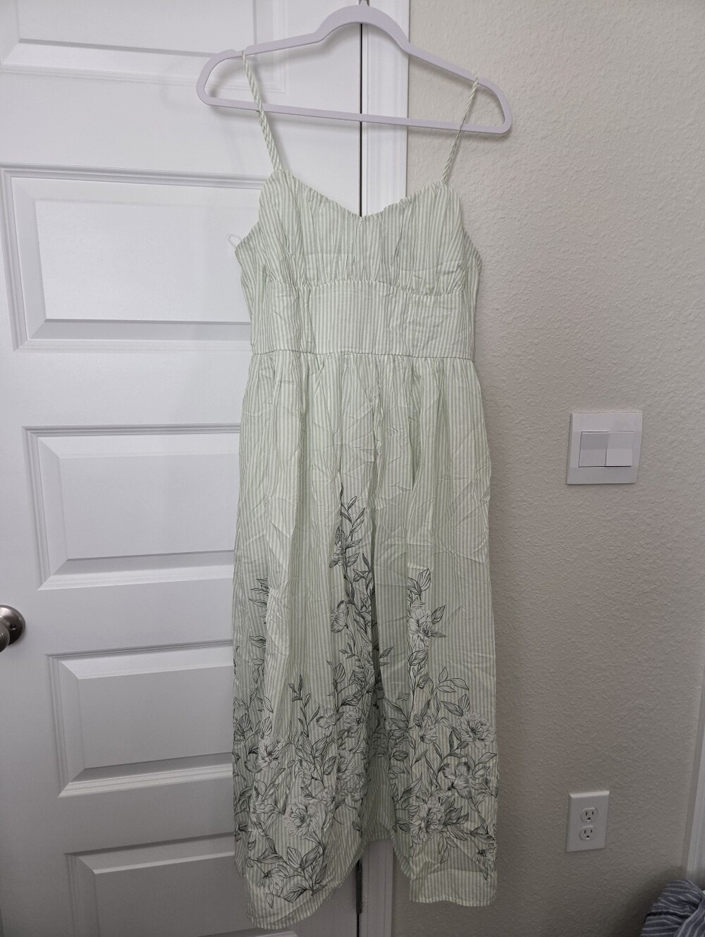 Trixxi Light Green Striped Floral Midi Sundress